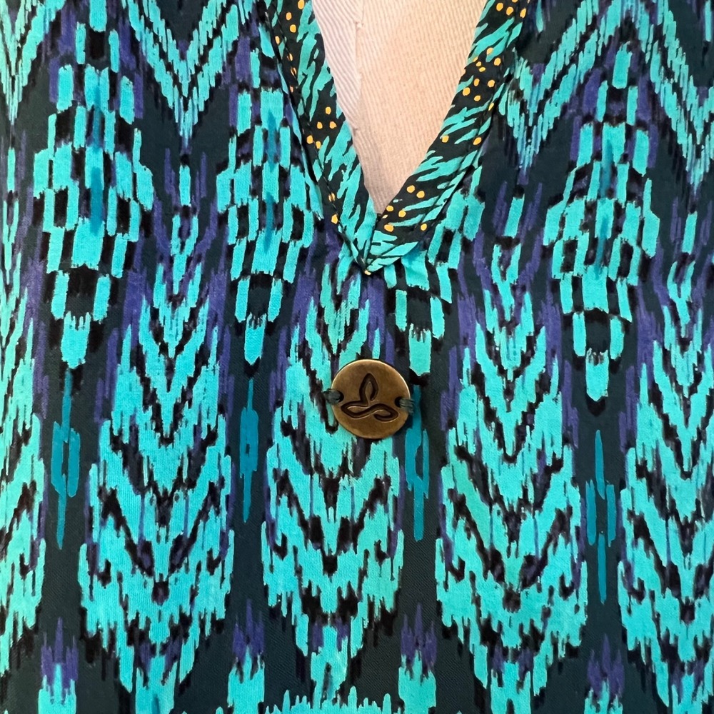 Prana Teal Blue Ikat Print Nari Midi Dress Boho Tribal Halter Viscose Small - Picture 4 of 9